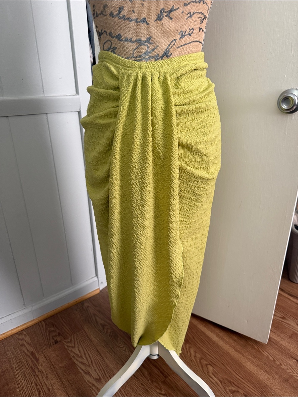 SHEIN Draped Midi Skirt in Chartreuse Yellow